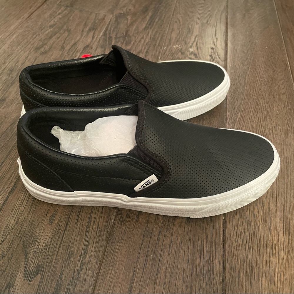 Vans Perforated Black Leather Classic Slip-Ons
